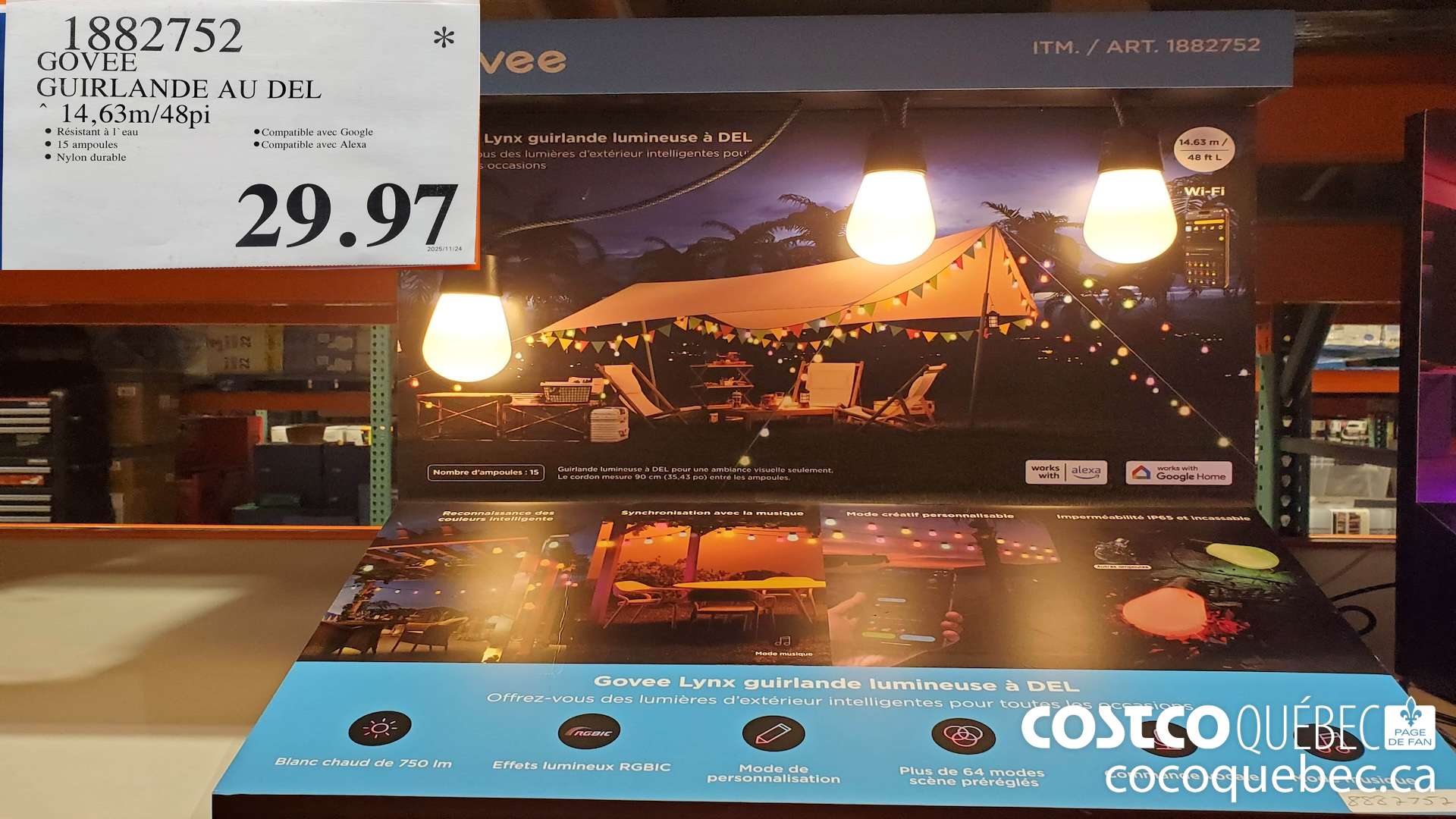 1882752 GOVEE GUIRLANDE AU DEL 14,63M/48PI $29.97