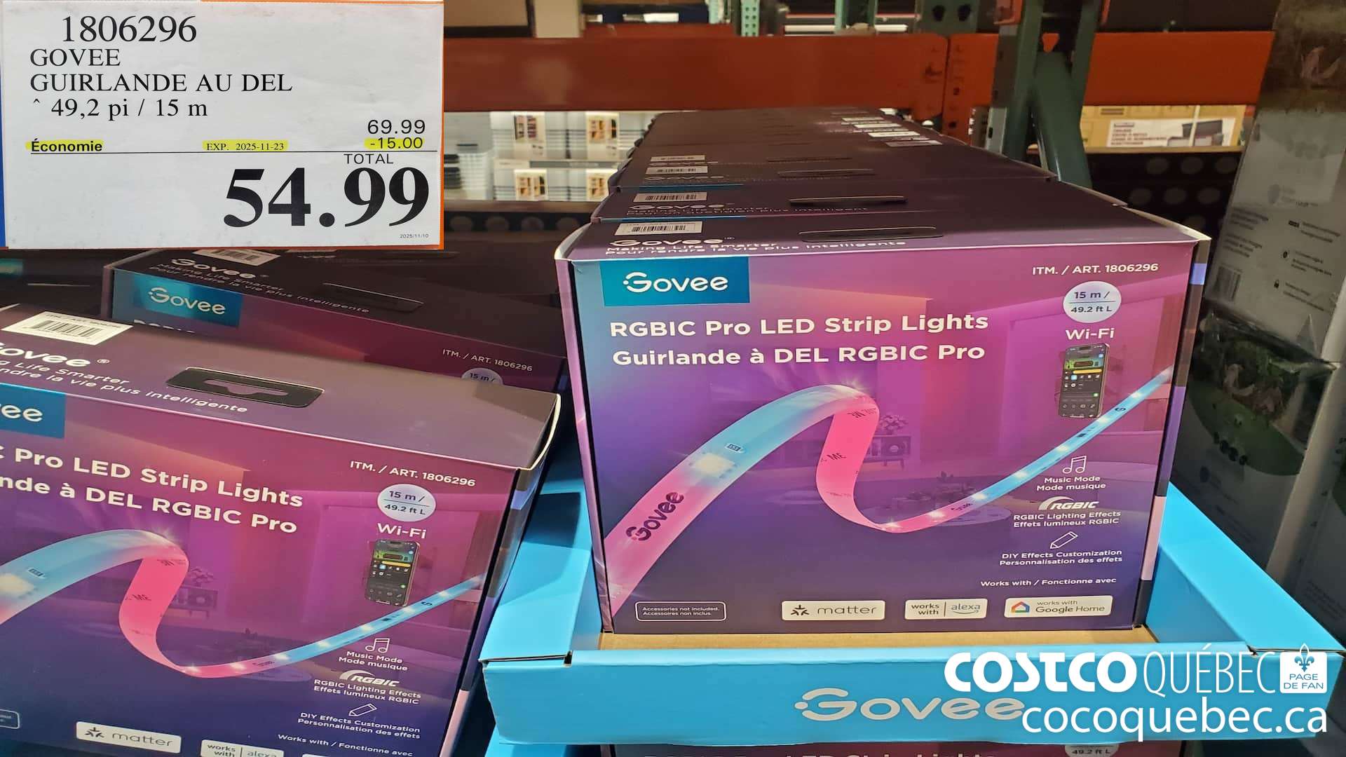 1806296 GOVEE GUIRLANDE AU DEL 49,2PI/15M  ($15.00 INSTANT SAVINGS EXPIRES ON 2025-11-23) $54.99
