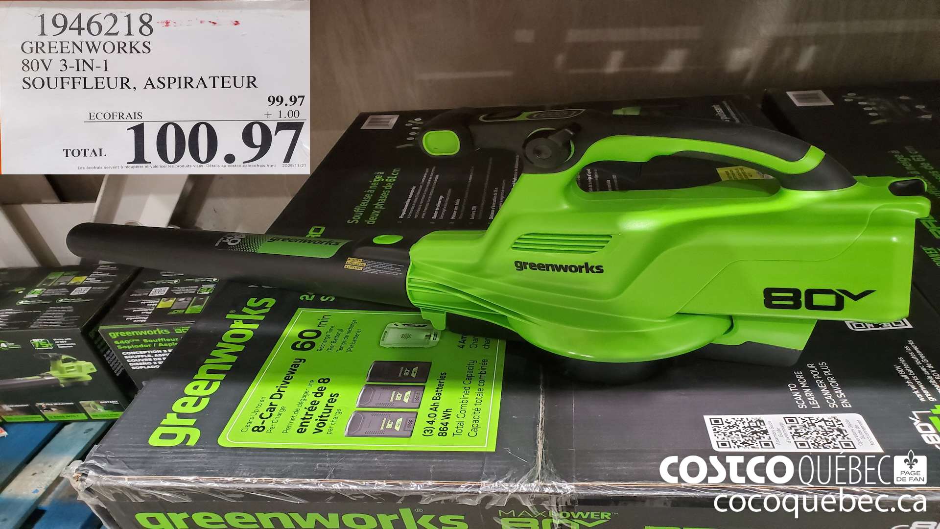 1946218 GREENWORKS SOV 3-IN-1 SOUFFLEUR, ASPIRATEUR $100.97