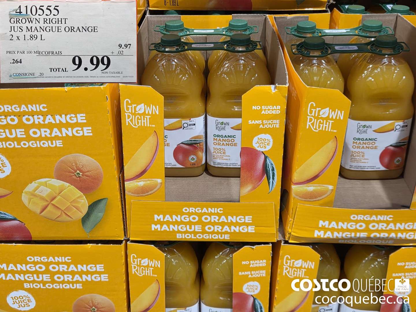 410555 GROWN RIGHT JUS MANGUE ORANGE 2 X 1.89L $9.99