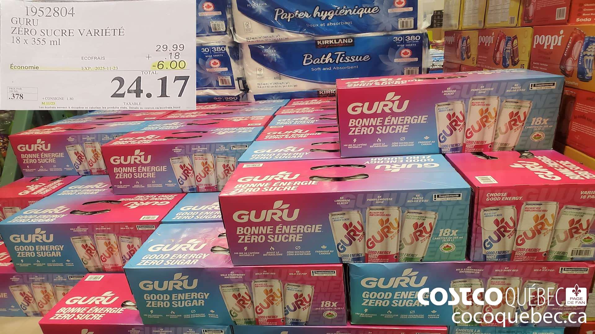 1952804 Guru SUCRE VARIETE 18 x 355 ml  ($6.00 INSTANT SAVINGS EXPIRES ON 2025-11-23) $24.17