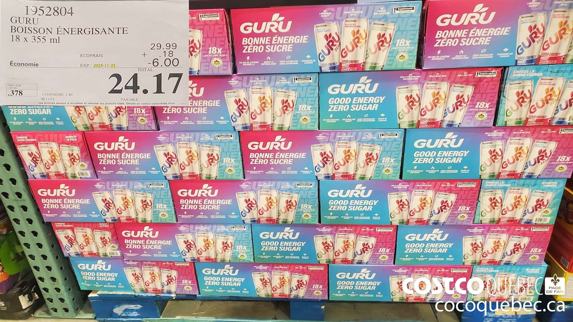 1952804 Guru SUCRE VARIETE 18 x 355 ml  ($6.00 INSTANT SAVINGS EXPIRES ON 2025-11-23) $24.17