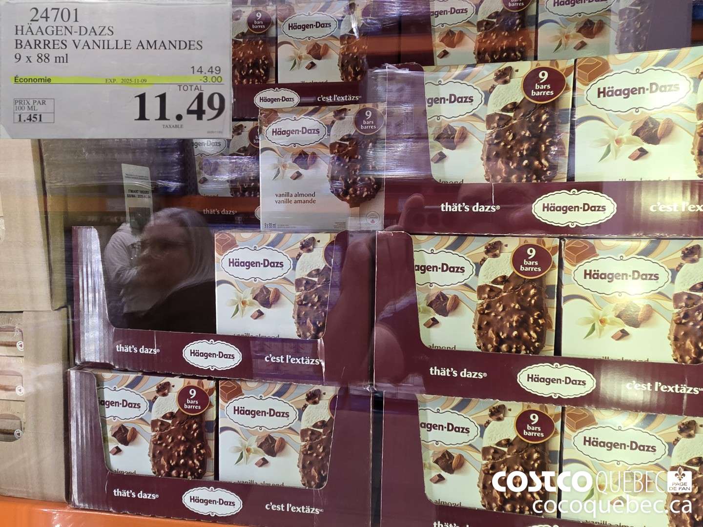 24701 HAAGAN -DAZS BARRES VANILLE AMANDES 9 x 88 mL ($3.00 INSTANT SAVINGS EXPIRES ON 2025-11-09) $11.49