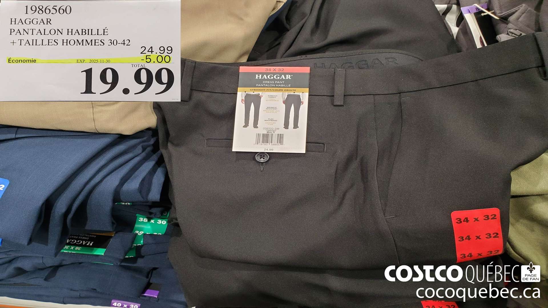 1986560 HAGGAR PANTALON HABILLE +TAILLES HOMMES 30-42  ($5.00 INSTANT SAVINGS EXPIRES ON 2025-11-30) $19.99