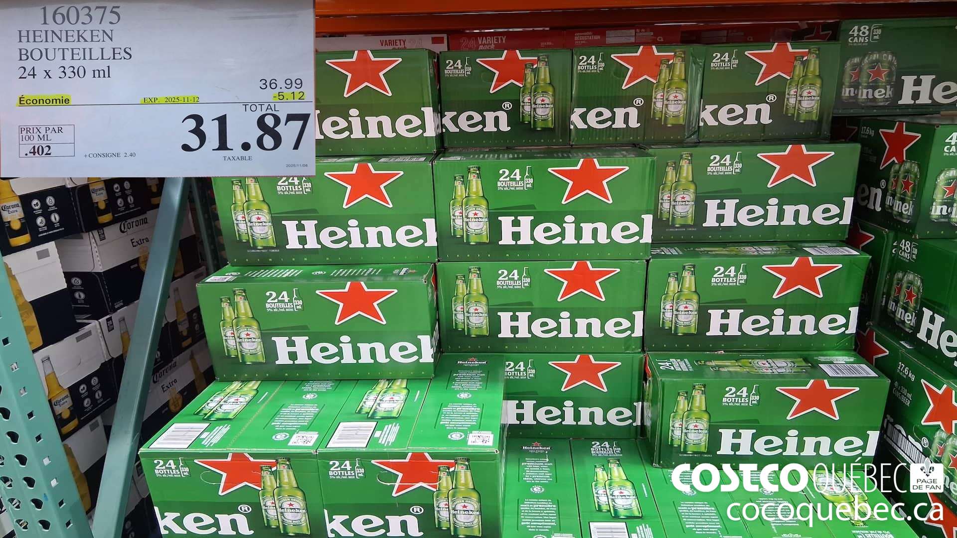 160375 HEINEKEN BOUTEILLES 24 x 330 ml  ($5.12 INSTANT SAVINGS EXPIRES ON 2025-11-12) $31.87