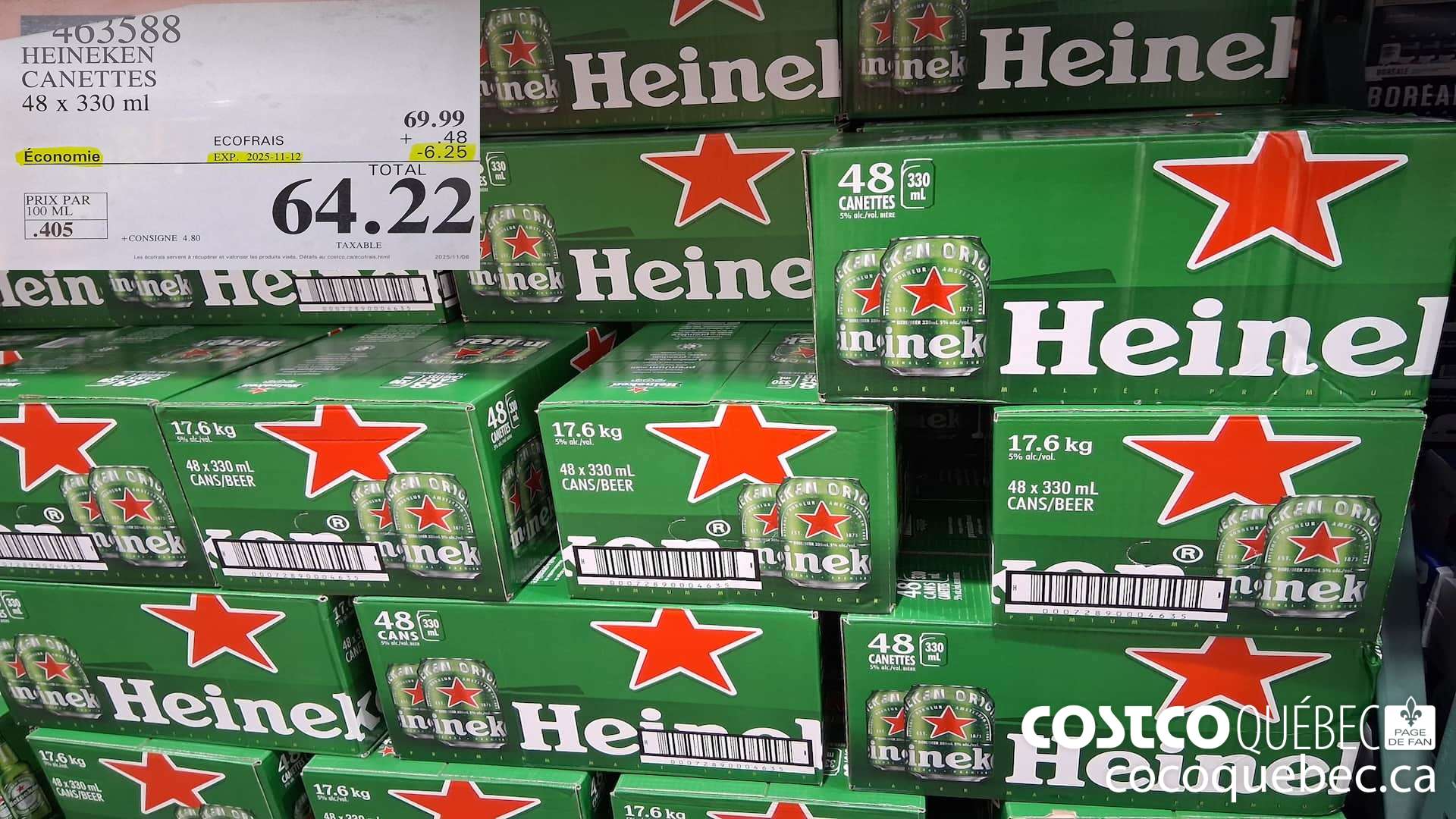 463588 HEINEKEN CANETTES 48 X 330ML ($6.25 INSTANT SAVINGS EXPIRES ON 2025-11-12) $64.22