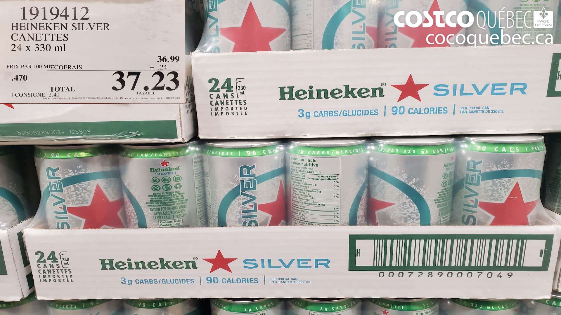 1919412 HEINEKEN SILVER CANETTES 24 X 355ML $37.23