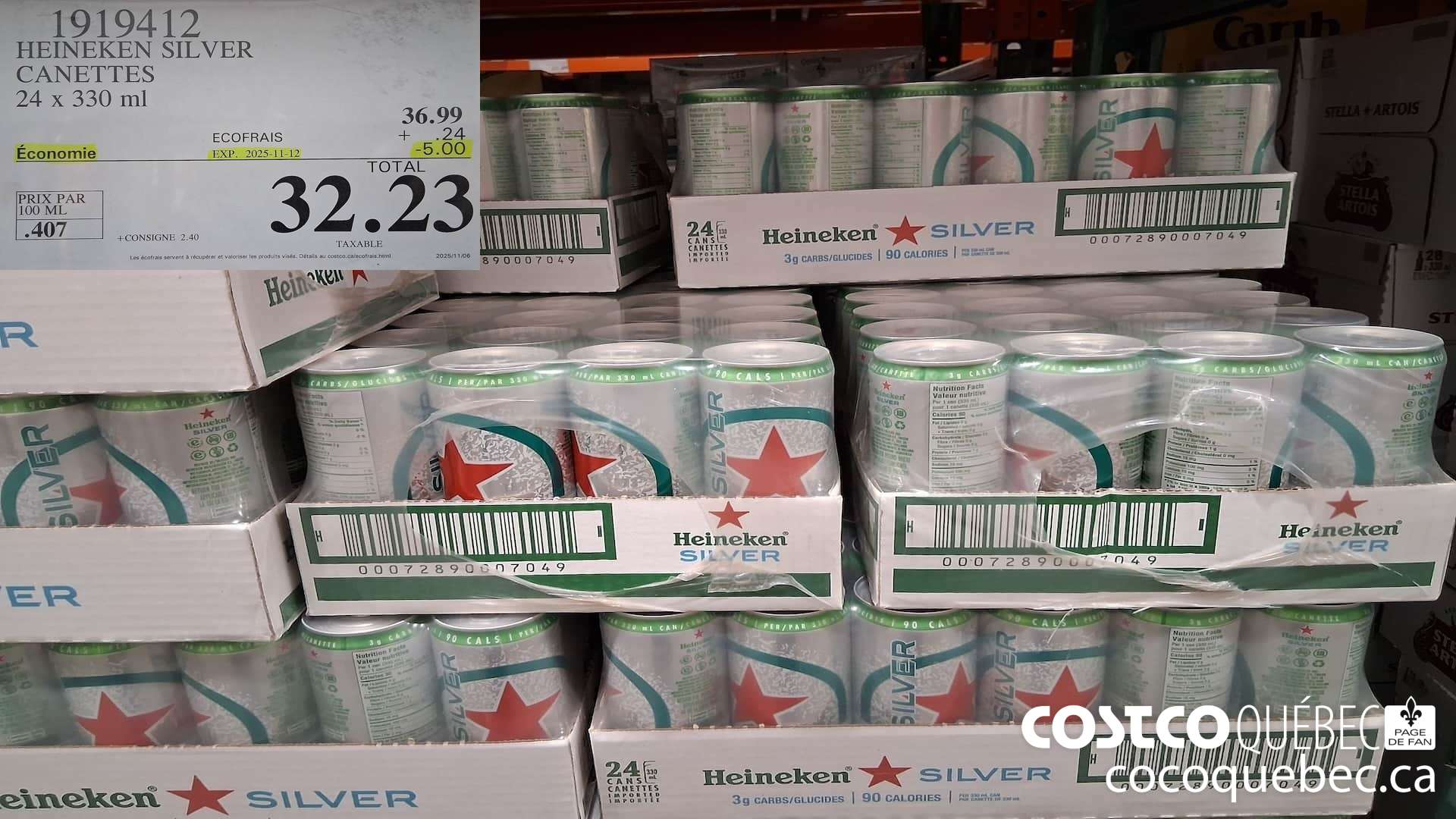 1919412 HEINEKEN SILVER CANETTES 24 x 330 mL  ($5.00 INSTANT SAVINGS EXPIRES ON 2025-11-12) $32.23