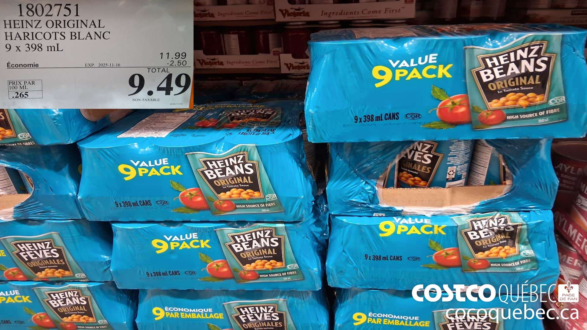 1802751 HEINZ ORIGINAL HARICOTS BLANC 9 X 398ML 9.49` (EXPIRES ON 2025-11-16) $2.50