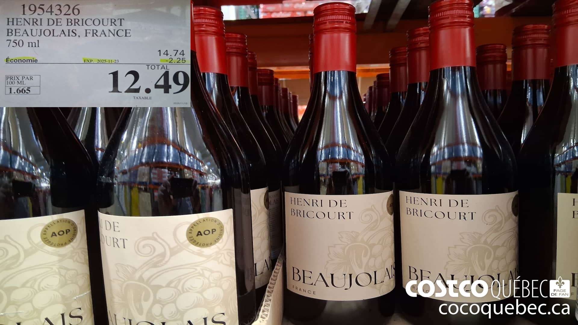 1954326 HENRI DE BRICOURT BEAUJOLAIS, FRANCE 750ML ($2.25 INSTANT SAVINGS EXPIRES ON 2025-11-23) $12.49