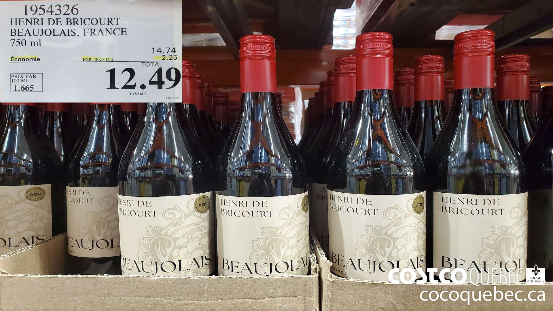 1954326 HENRI DE BRICOURT BEAUJOLAIS, FRANCE 750ML ($2.25 INSTANT SAVINGS EXPIRES ON 2025-11-23) $12.49