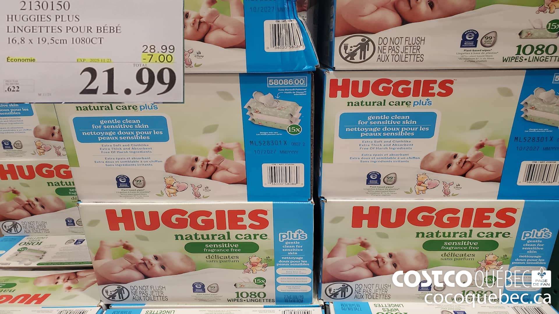 2130150 HUGGIES PLUS LINGETTES POUR BEBE 16.8 x 19.5cm 1080CT ($7.00 INSTANT SAVINGS EXPIRES ON 2025-11-23) $21.99