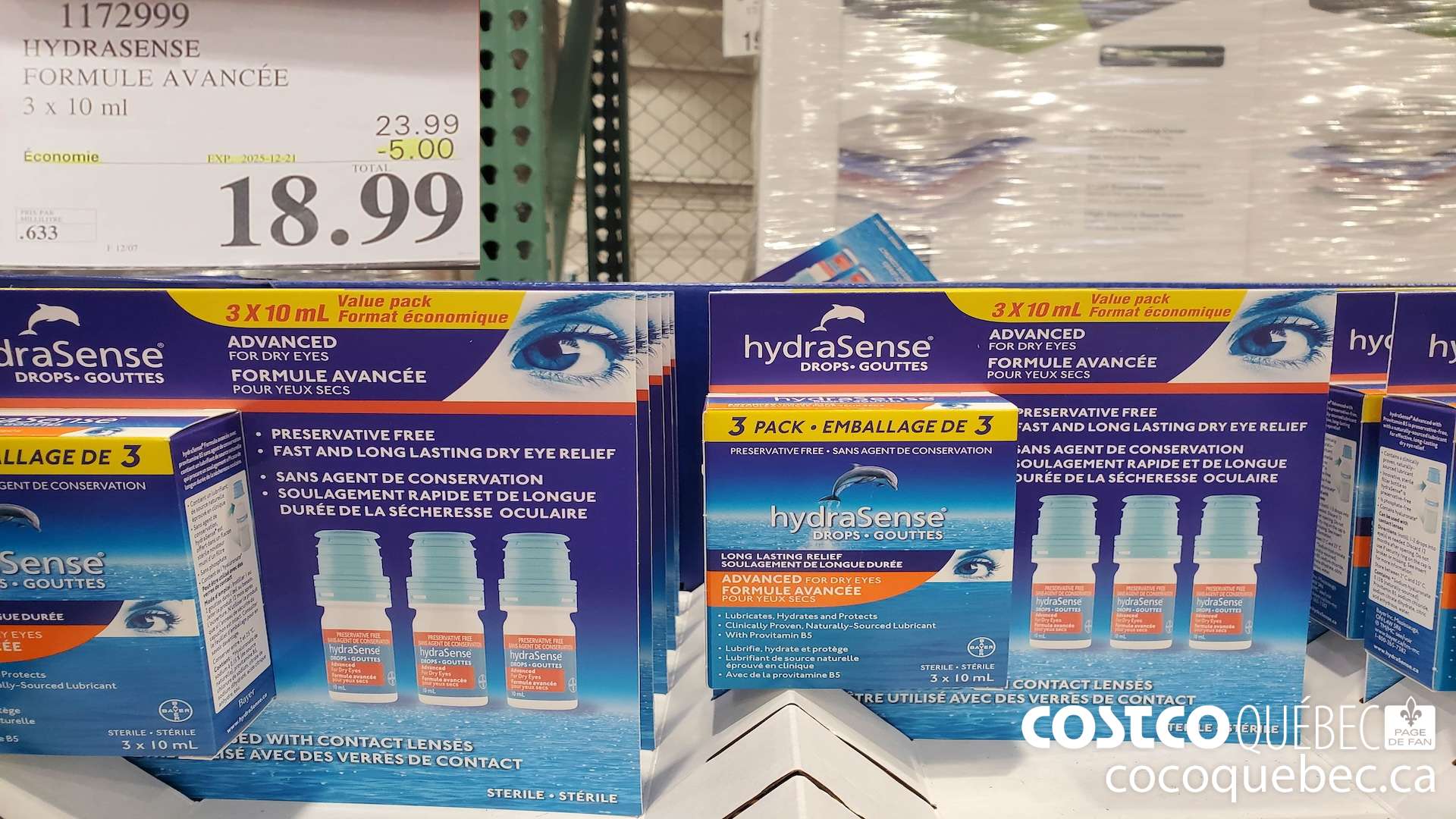 1172999 HYDRASENSE FORMULE AVANCEE 3 x 10ML  ($5.00 INSTANT SAVINGS EXPIRES ON 2025-12-21) $18.99