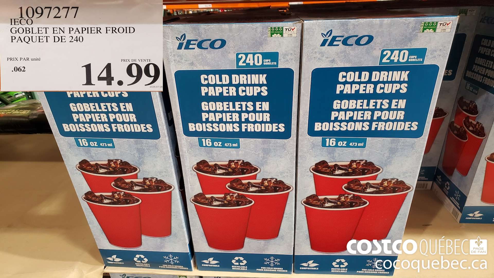 1097277 IECO GOBLET EN PAPIER FROID PAQUET DE 240 $14.99