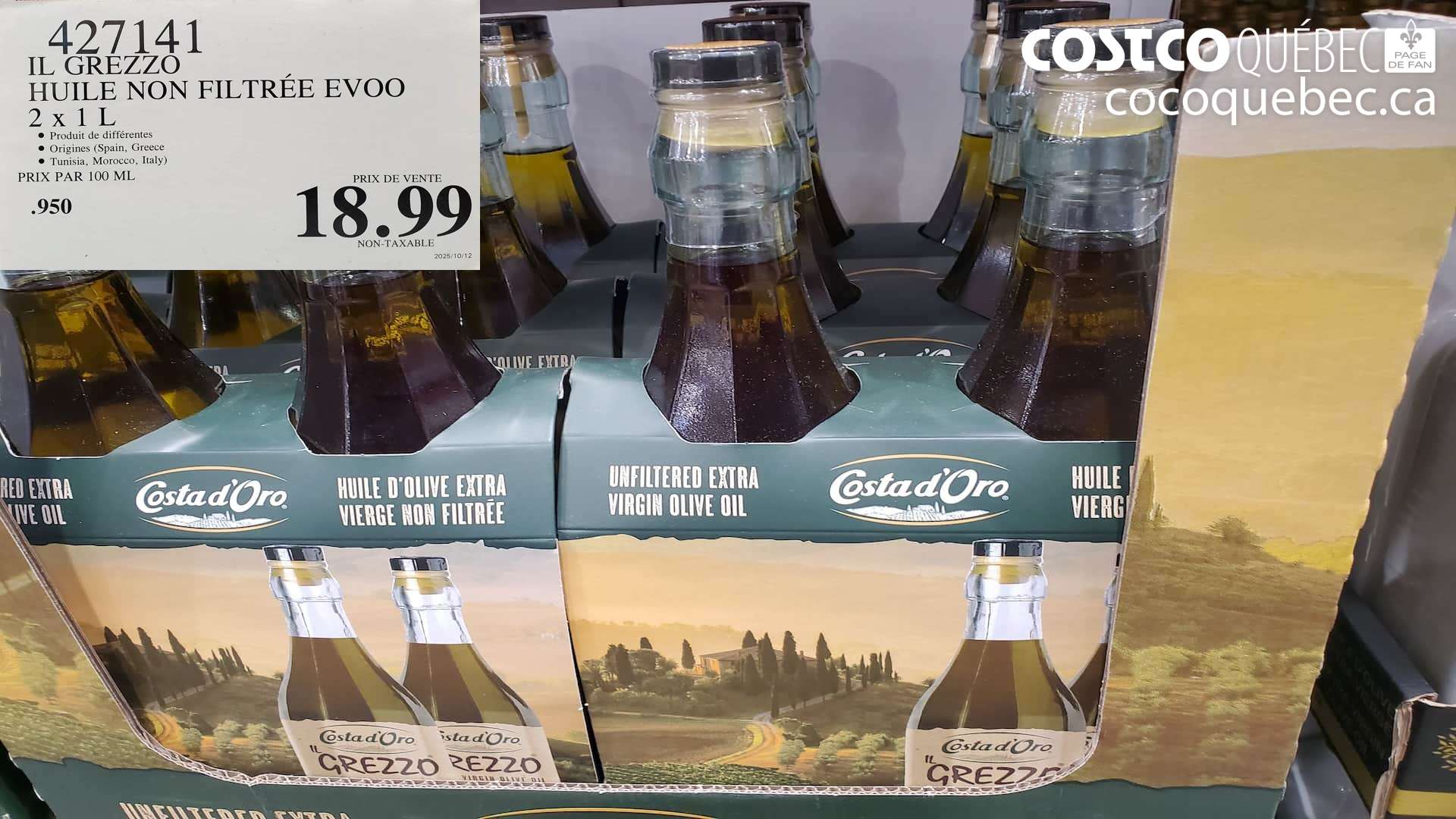 427141 IL GREZZO HUILE NON FILTREE EVOO 2 X 1L $18.99