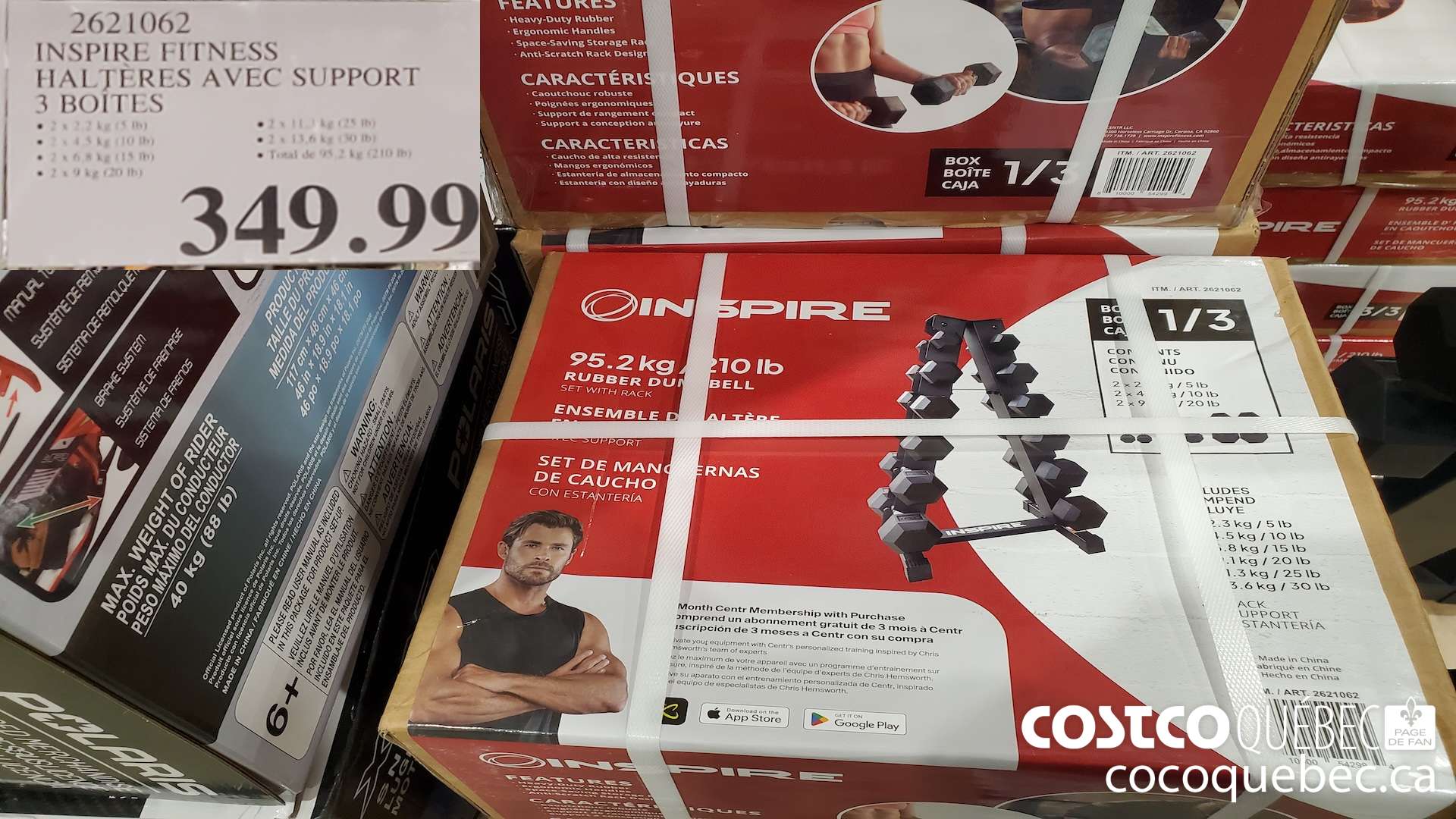 2621062 INSPIRE FITNESS HALTERES AVEC SUPPORT 3 BOITES $349.99
