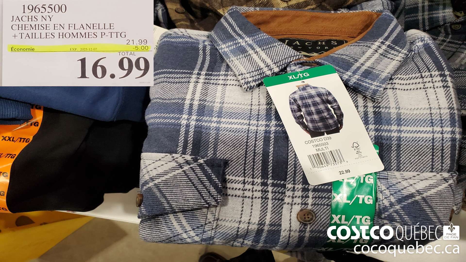 1965500 JACHS NY CHEMISE EN FLANELLE +TAILLES HOMMES P-TTG ($5.00 INSTANT SAVINGS EXPIRES ON 2025-12-07) $16.99