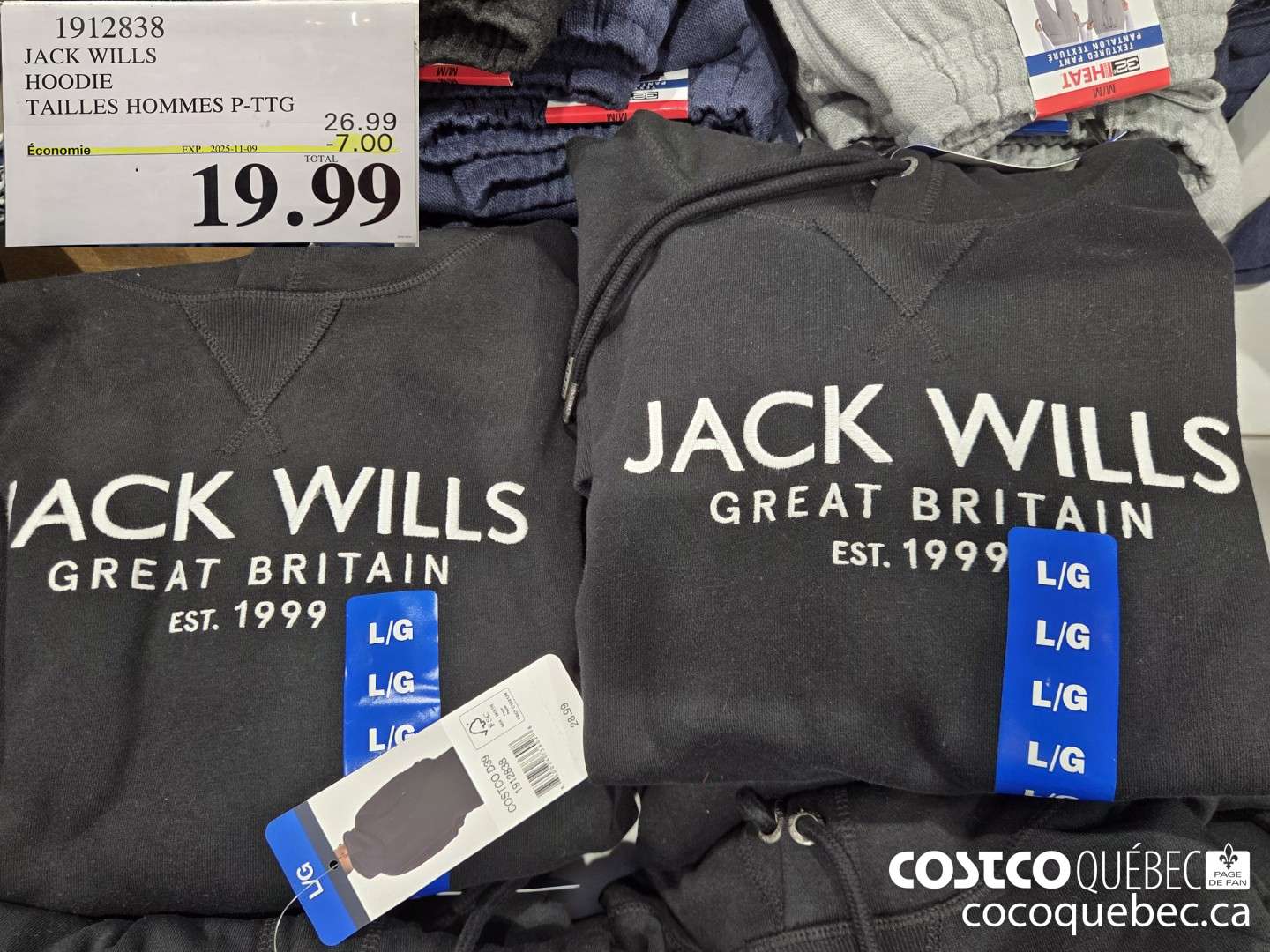 1912838 JACK WILLS HOODIE TAILLES HOMMES P-TTG  ($7.00 INSTANT SAVINGS EXPIRES ON 2025-11-09) $19.99