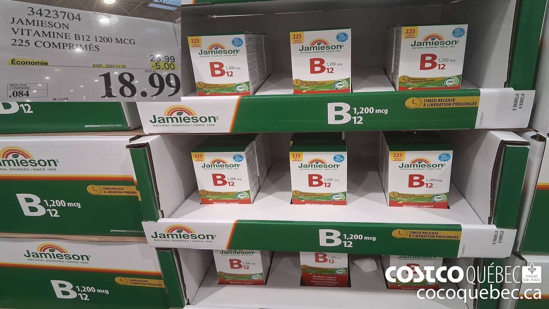 3423704 JAMIESON VITAMINE B12 1200 MCG 225 COMPRIMES ($5.00 INSTANT SAVINGS EXPIRES ON 2025-11-23) $18.99