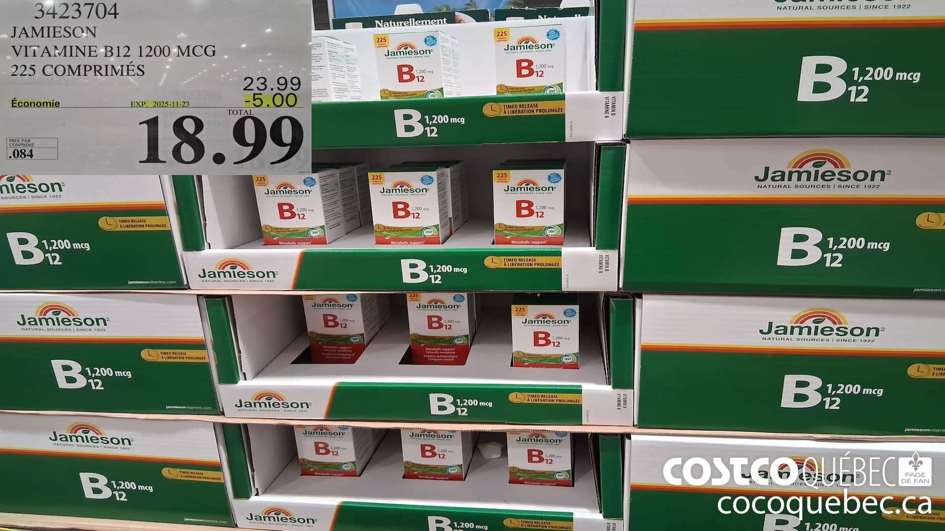 3423704 JAMIESON VITAMINE B12 1200 MCG 225 COMPRIMES ($5.00 INSTANT SAVINGS EXPIRES ON 2025-11-23) $18.99