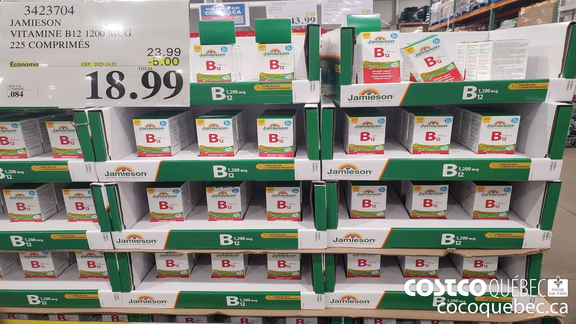 3423704 JAMIESON VITAMINE B12 1200 MCG 225 COMPRIMES ($5.00 INSTANT SAVINGS EXPIRES ON 2025-11-23) $18.99