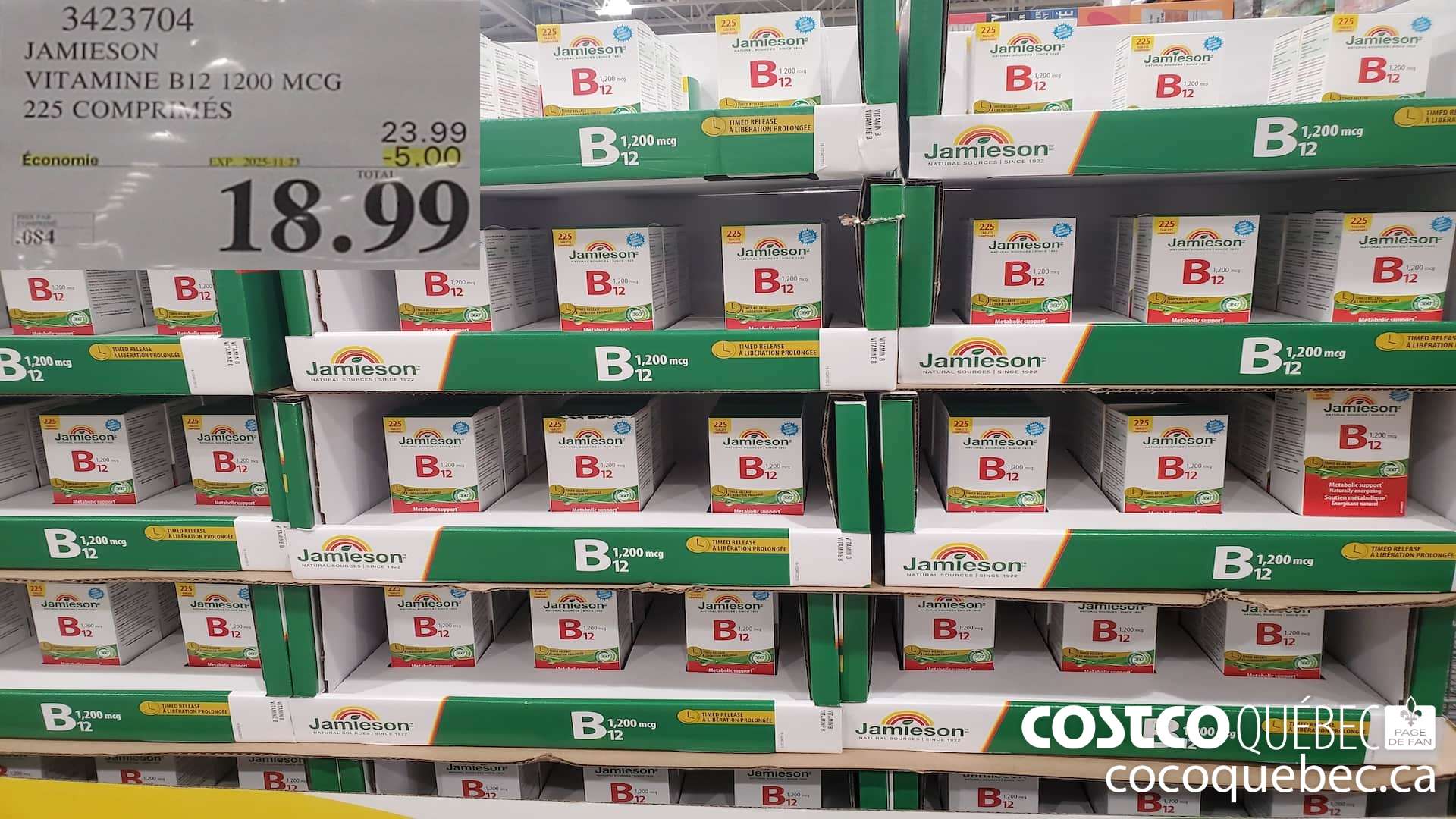 3423704 JAMIESON VITAMINE B12 1200 MCG 225 COMPRIMES ($5.00 INSTANT SAVINGS EXPIRES ON 2025-11-23) $18.99