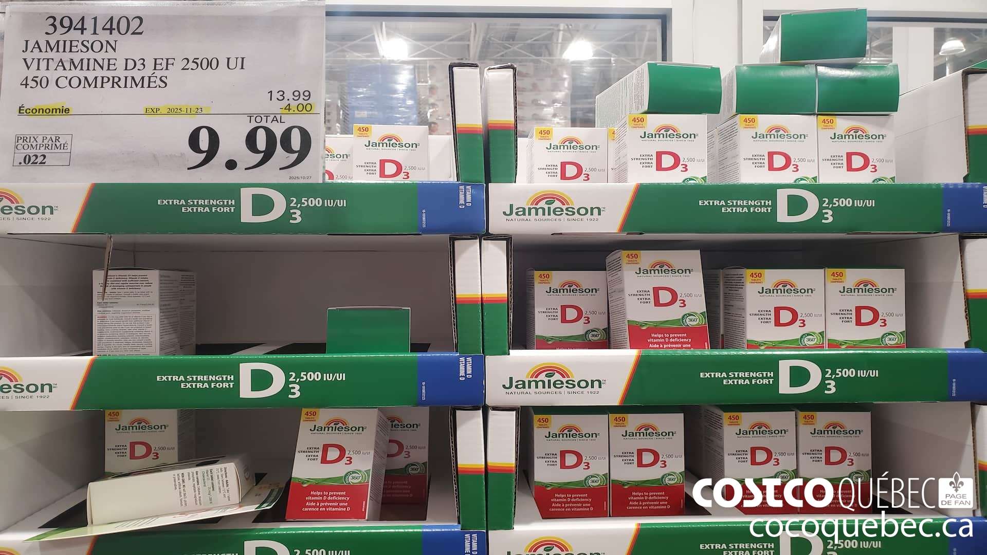 3941402 JAMIESON VITAMINE D3 EF 2500 UI 450 COMPRIMES  ($4.00 INSTANT SAVINGS EXPIRES ON 2025-11-23) $9.99