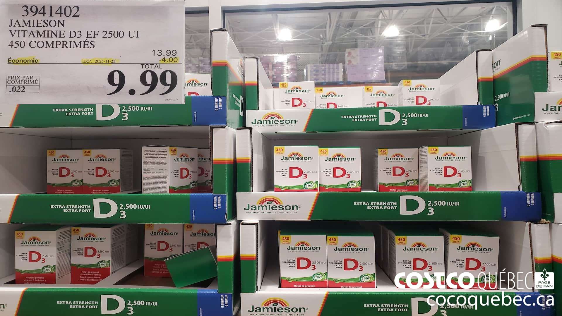 3941402 JAMIESON VITAMINE D3 EF 2500 UI 450 COMPRIMES  ($4.00 INSTANT SAVINGS EXPIRES ON 2025-11-23) $9.99