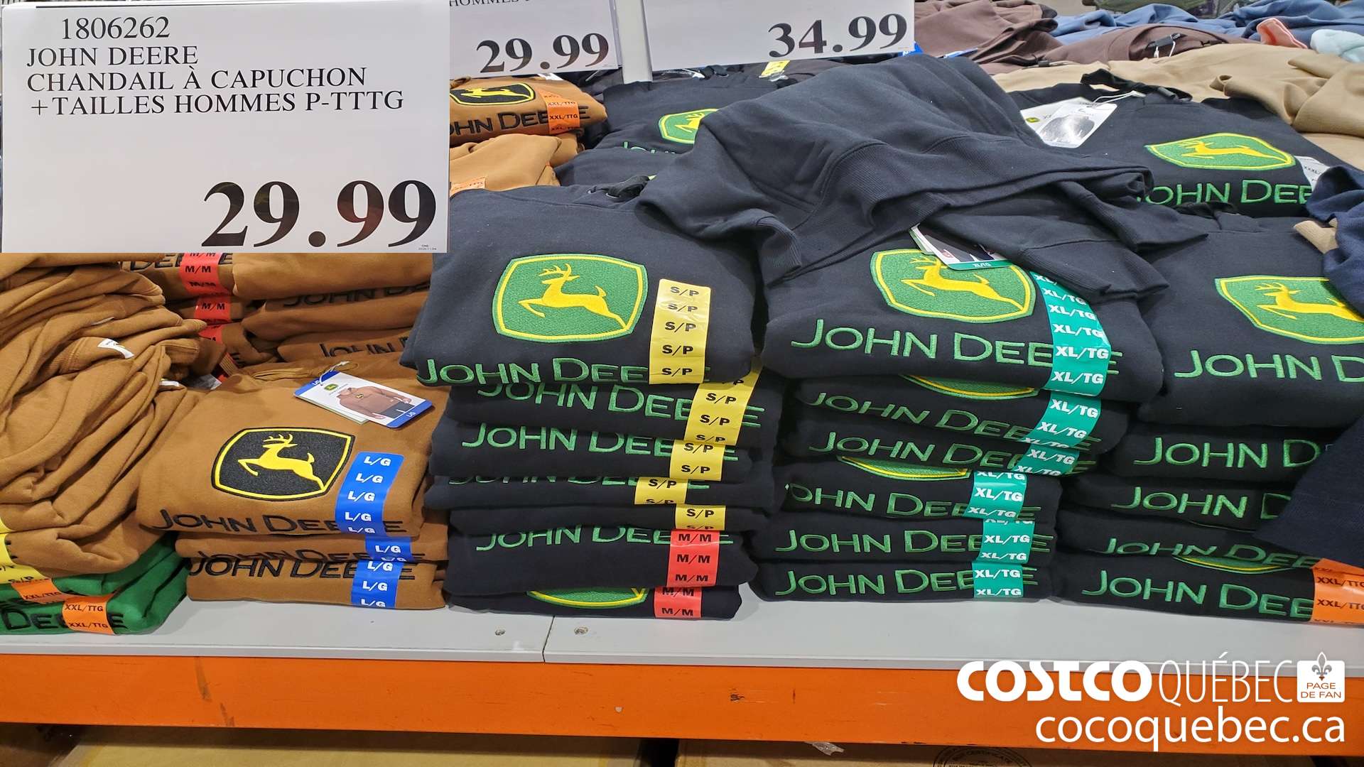 1806262 JOHN DEERE CAPUCHE + TAILLES HOMMES P-TTG  $29.99