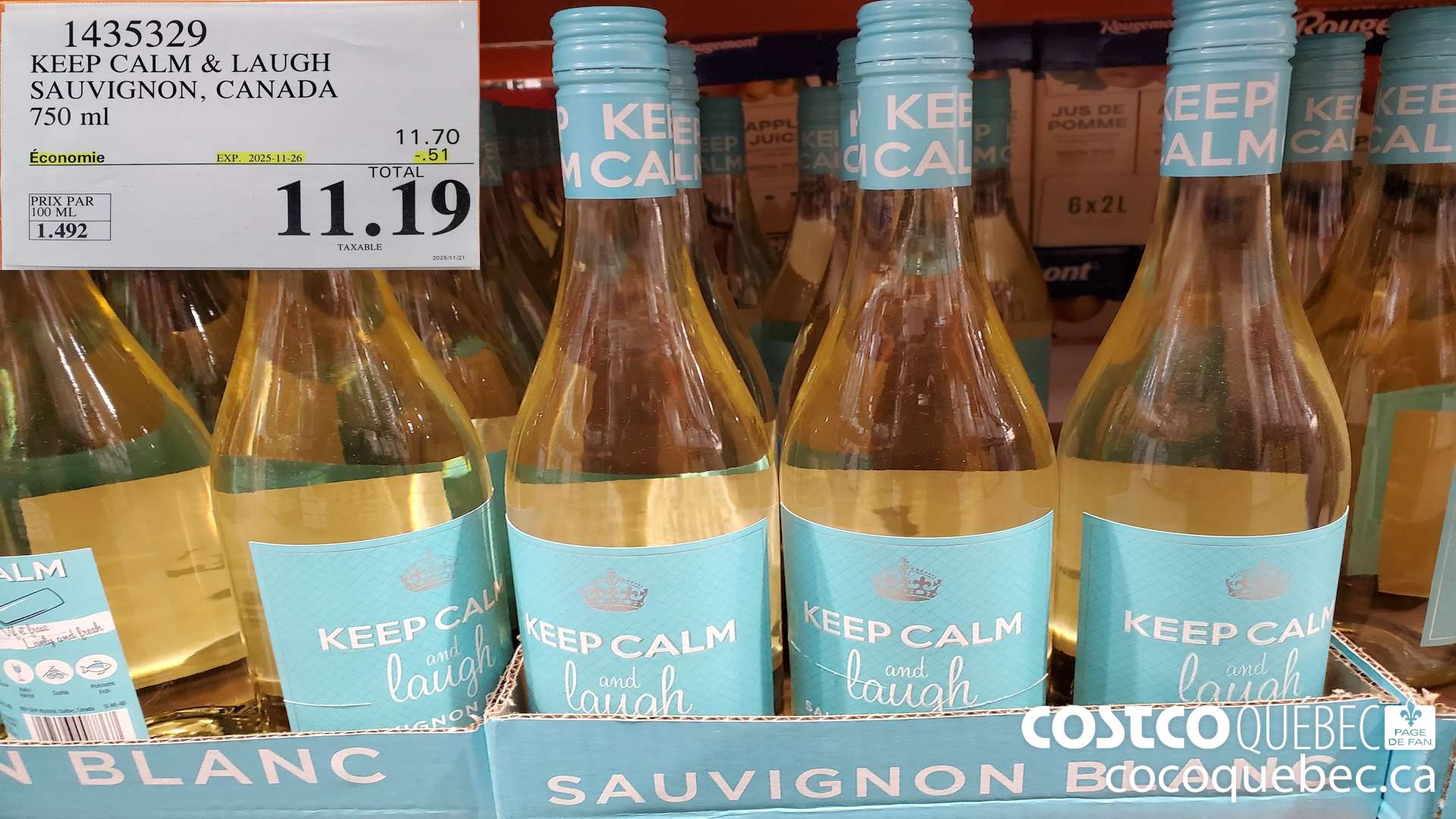 1435329 KEEP CALM & LAUGH SAUVIGNON, CANADA 750 mL ($0.51 INSTANT SAVINGS EXPIRES ON 2025-11-19) $11.19