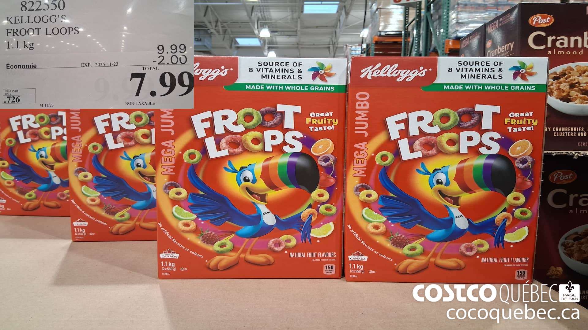 822550 KELLOGG'S FROOT LOOPS 1.1 kg  ($2.00 INSTANT SAVINGS EXPIRES ON 2025-11-23) $7.99