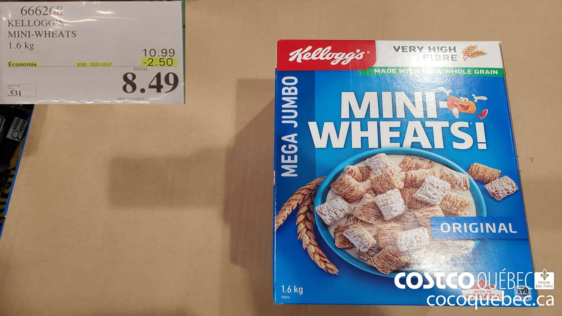 666262 KELLOGG MINI-WHEATS 1.6 kg ($2.50 INSTANT SAVINGS EXPIRES ON 2026-12-07) $8.49