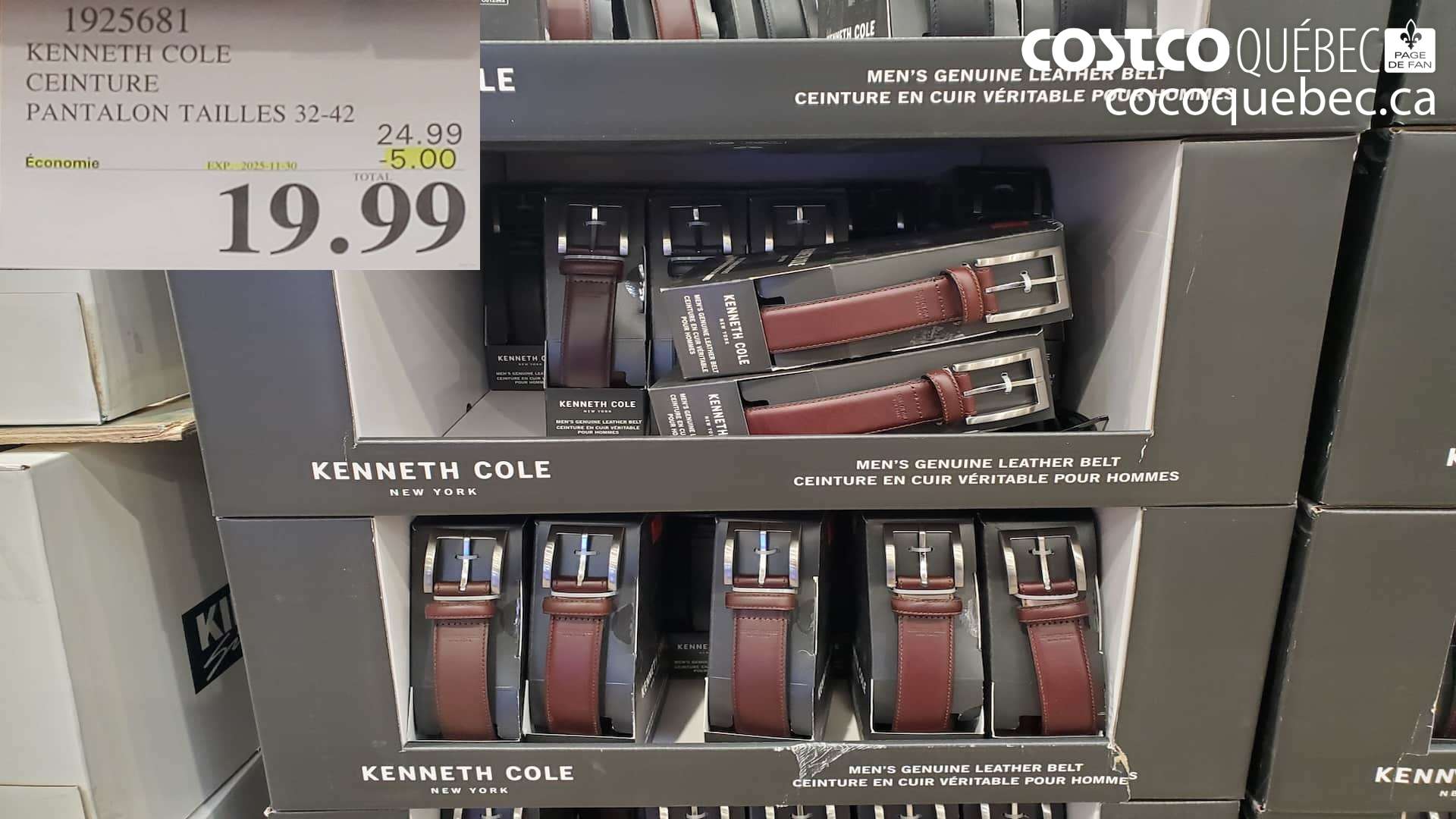 1925681 KENNETH COLE CEINTURE PANTALON TAILLES 32-42 ($5.00 INSTANT SAVINGS EXPIRES ON 2025-11-30) $19.99