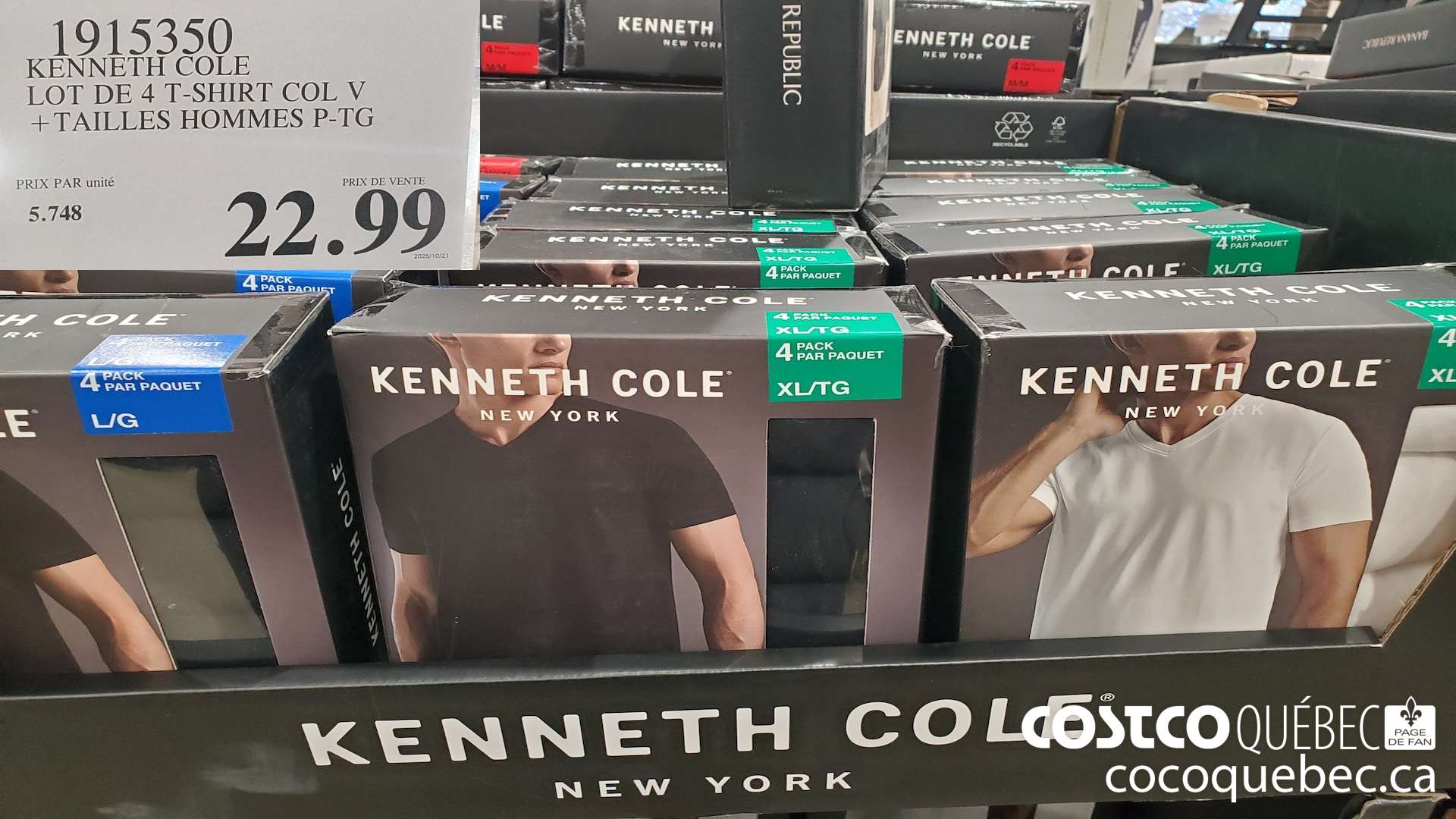 1915350 KENNETH COLE LOT DE 4 T-SHIRT COL V +TAILLES HOMMES P-TG $22.99