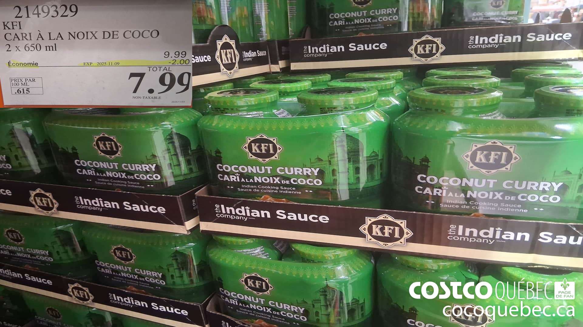 2149329 KFI CARI A LA NOIX DE COCO 2 x 650 ml  ($2.00 INSTANT SAVINGS EXPIRES ON 2025-11-09) $7.99