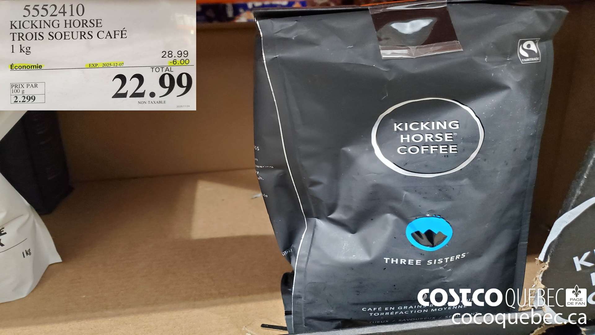 5552410 KICKING HORSE TROIS SOEURS CAFE 1 kg ($6.00 INSTANT SAVINGS EXPIRES ON 2025-12-07) $22.99