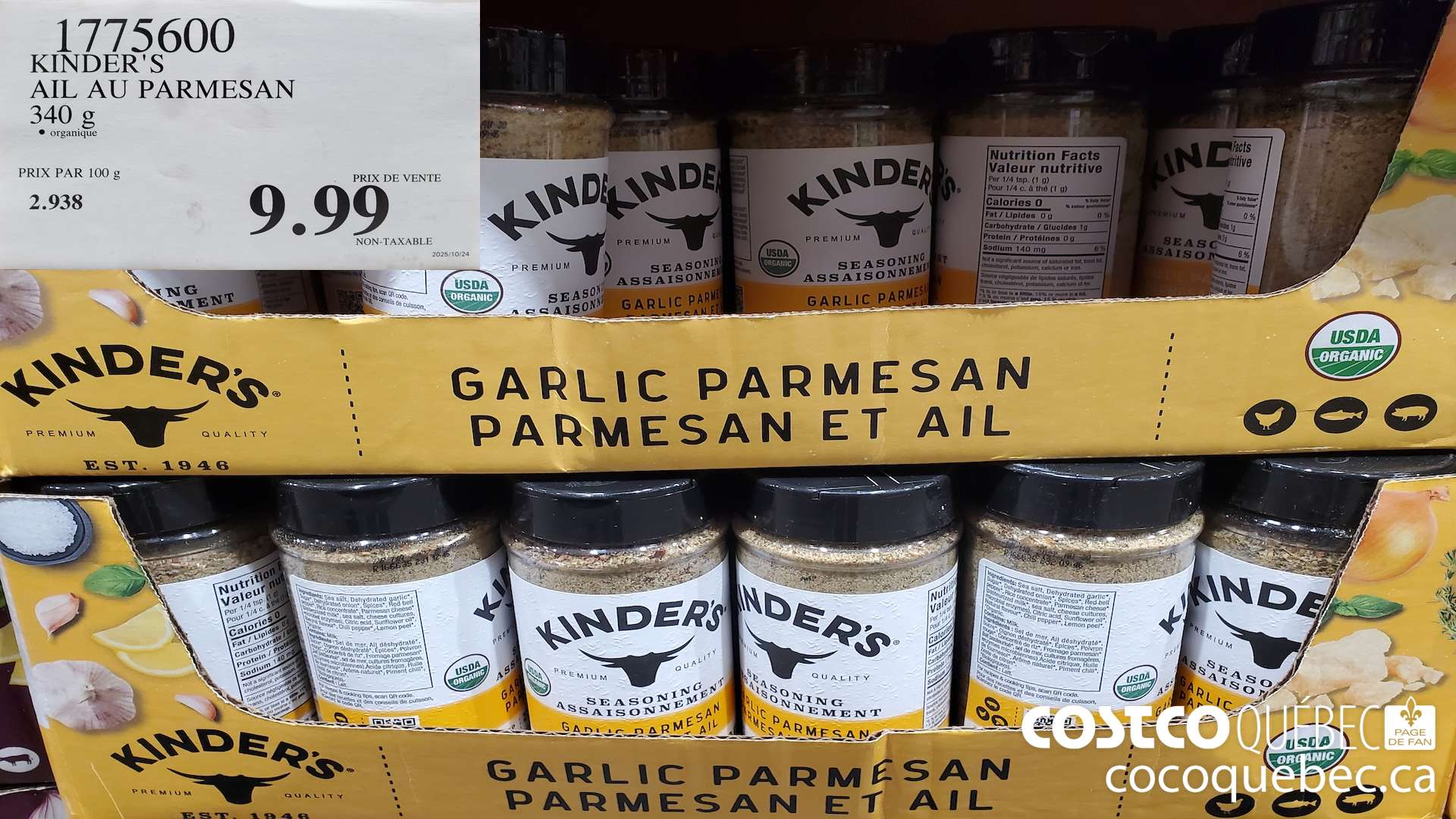 1775600 KINDER’S AIL AU PARMESAN 340 g $9.99