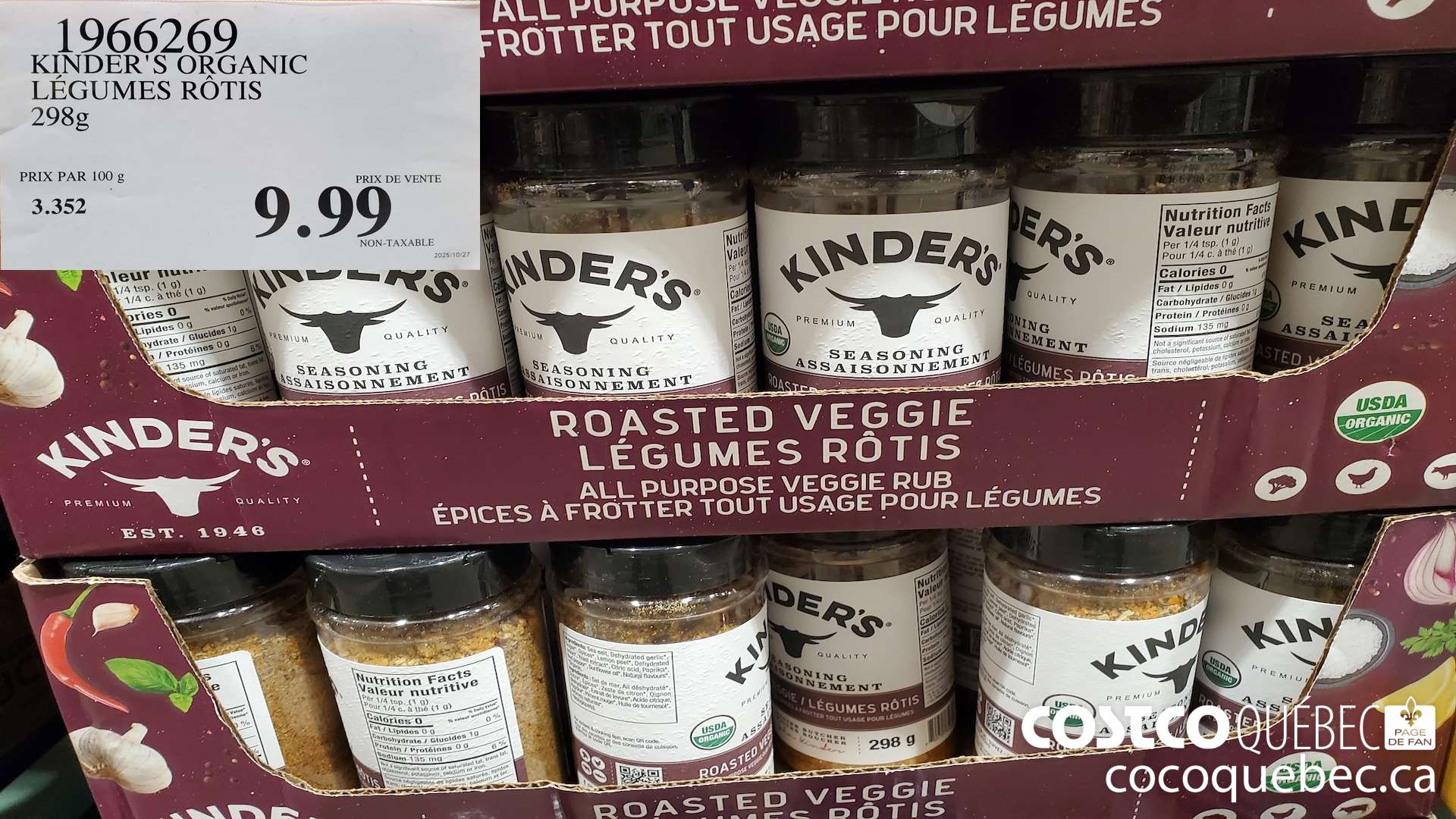 1966269 KINDER'S ORGANIC LEGUMES ROTIS 298g $9.99