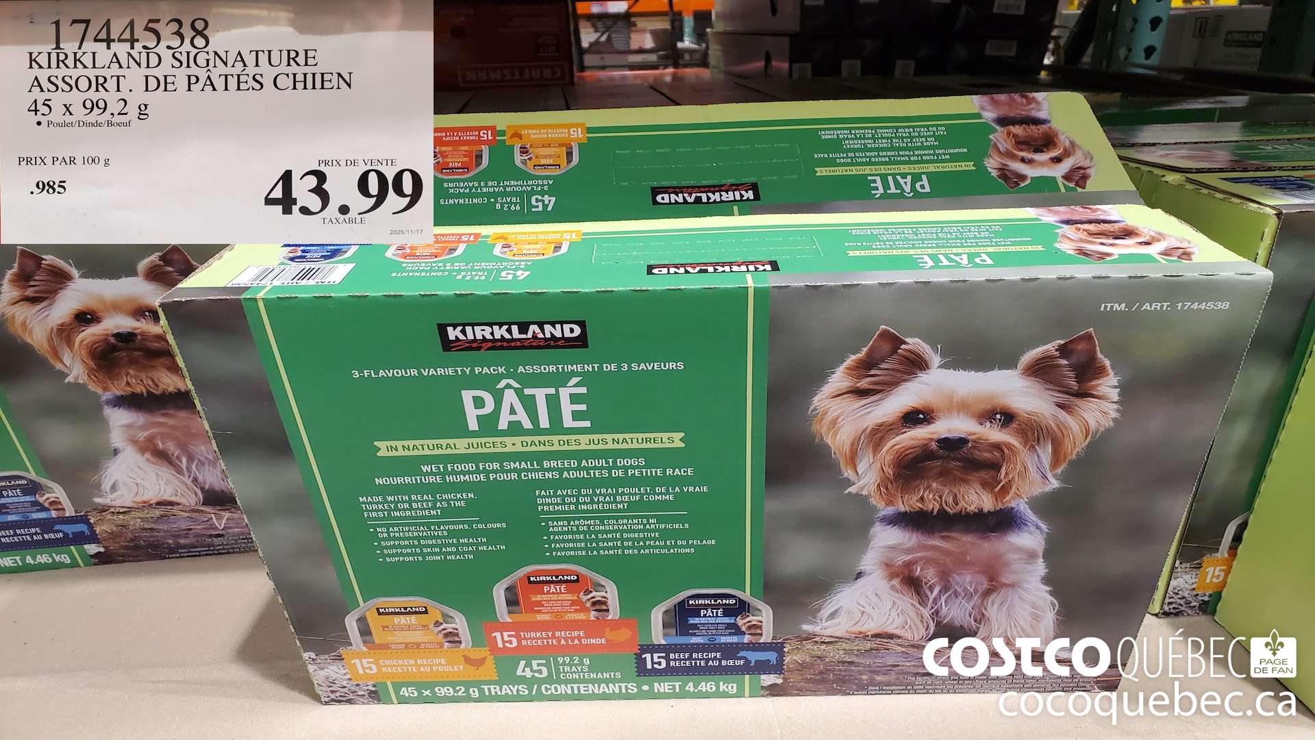 1744538 KIRKLAND SIGNATURE ASSORT. DE PATES CHIEN 45 x 99,2 g  $43.99