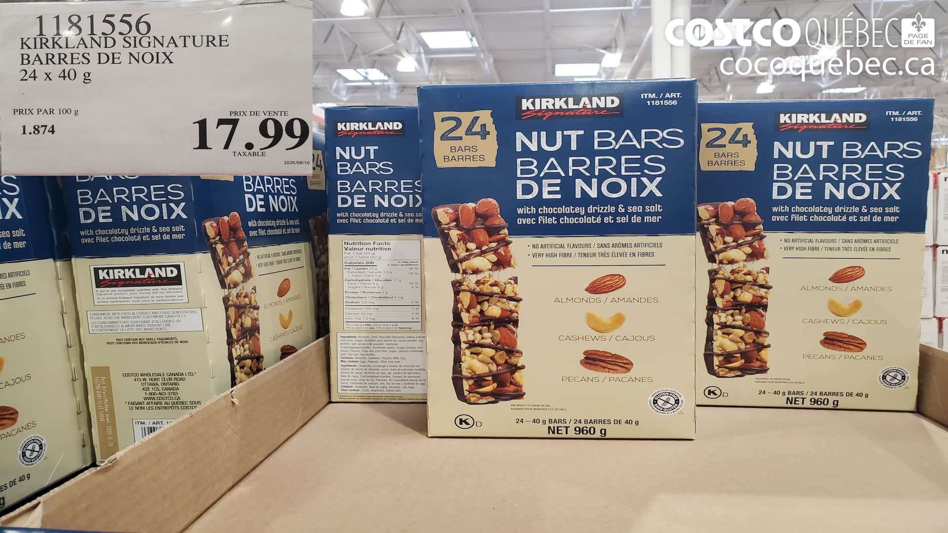 1181556 KIRKLAND SIGNATURE BARRES DE NOIX 24 x 40 g $17.99