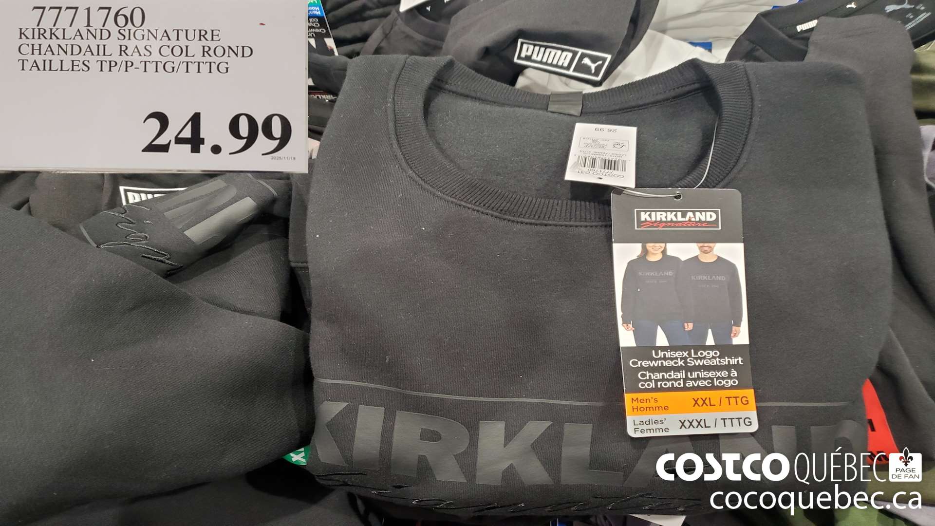 7771760 KIRKLAND SIGNATURE CHANDAIL RAS COL ROND TYAILLES TP/P-TTG/TTTG  $24.99