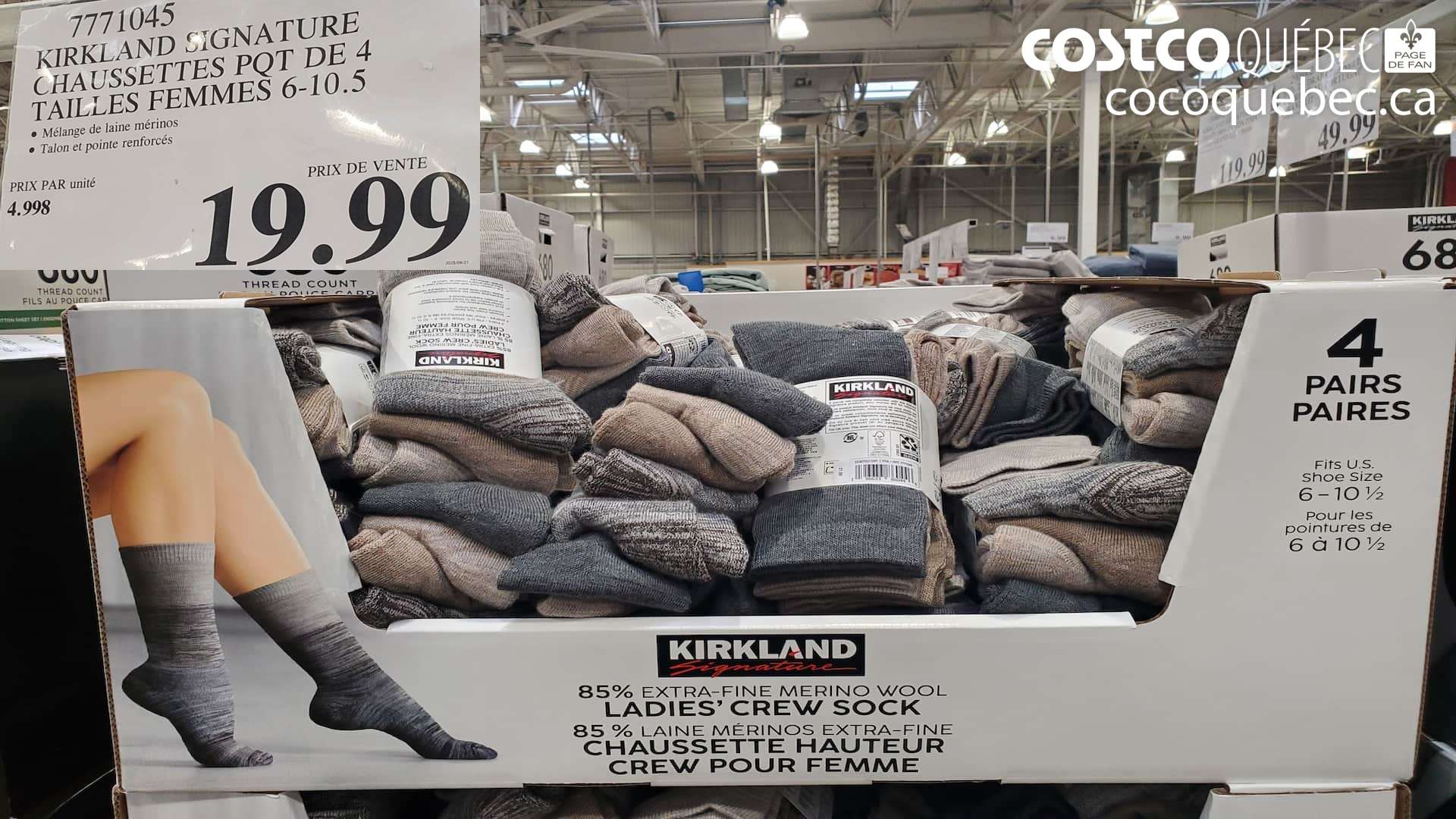 7771045 KIRKLAND SIGNATURE CHAUSSETTES PQT DE 4 TAILLES FEMMES 6-10.5  $19.99