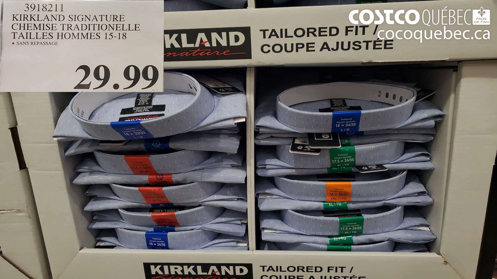 3918211 KIRKLAND SIGNATURE CHEMISE TRADITIONELLE | TAILLES HOMMES 15-18  $29.99