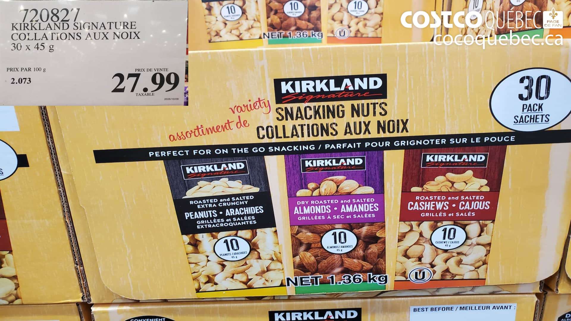 720827 KIRKLAND SIGNATURE COLLATIONS AUX NOIX 30 x 45 g —  $27.99