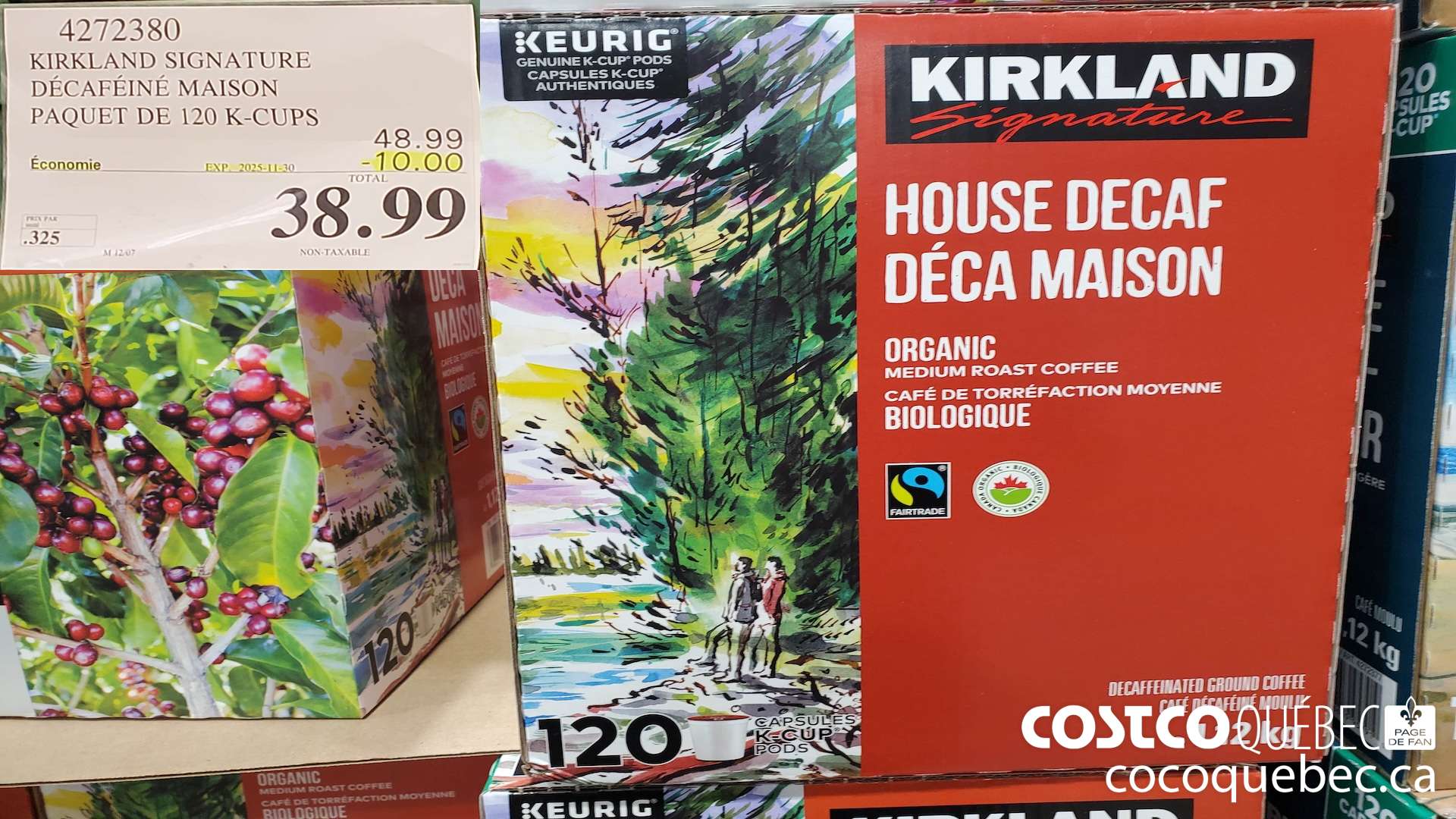 4272380 KIRKLAND SIGNATURE DECAFEINE MAISON PAQUET DE 120 K-CUPS ($10.00 INSTANT SAVINGS EXPIRES ON 2025-11-30) $38.99