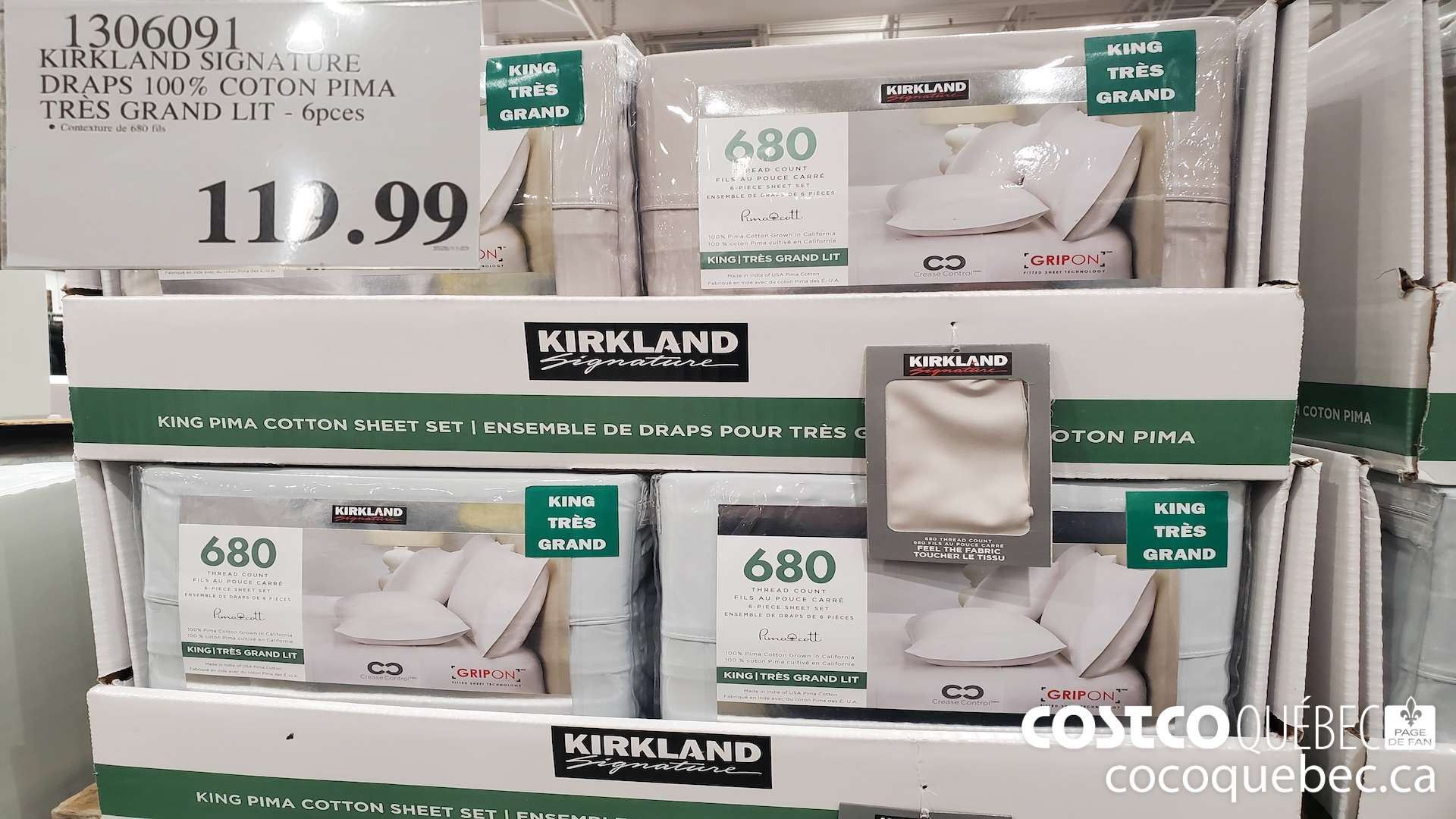 1306091 KIRKLAND SIGNATURE DRAPS DE COTON PIMA TReS GRAND LIT - 6PCES $119.99