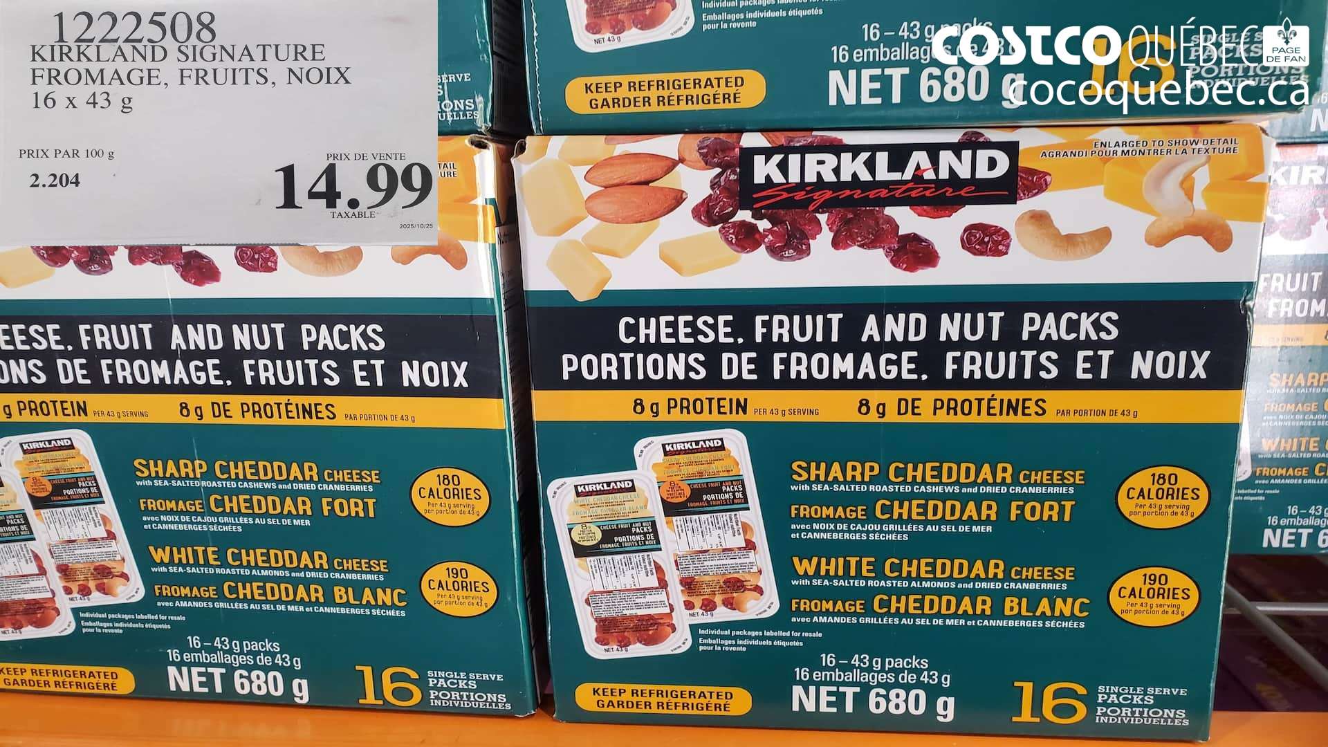 1222508 KIRKLAND SIGNATURE FROMAGE, FRUITS, NOIX 16x43 g $14.99