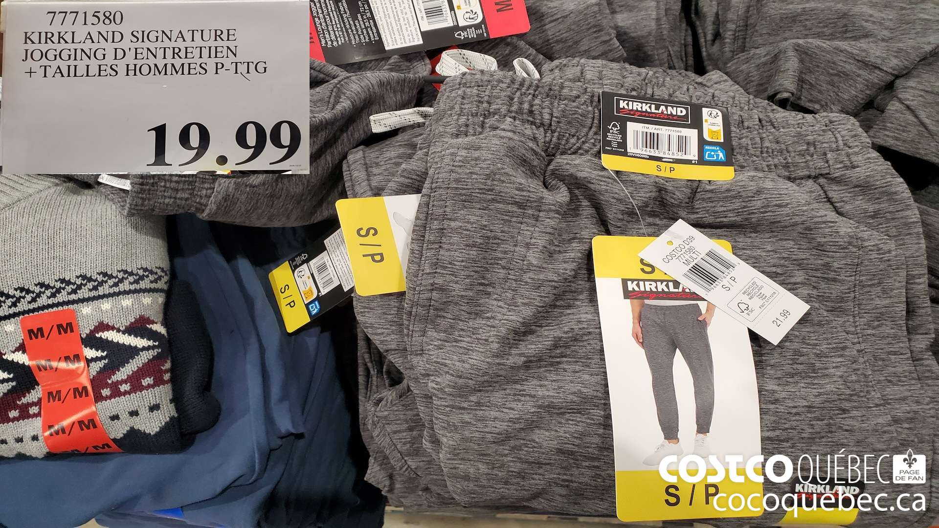 7771580 KIRKLAND SIGNATURE JOGGING D'ENTRETIEN + TAILLES HOMMES P-TTG  $19.99