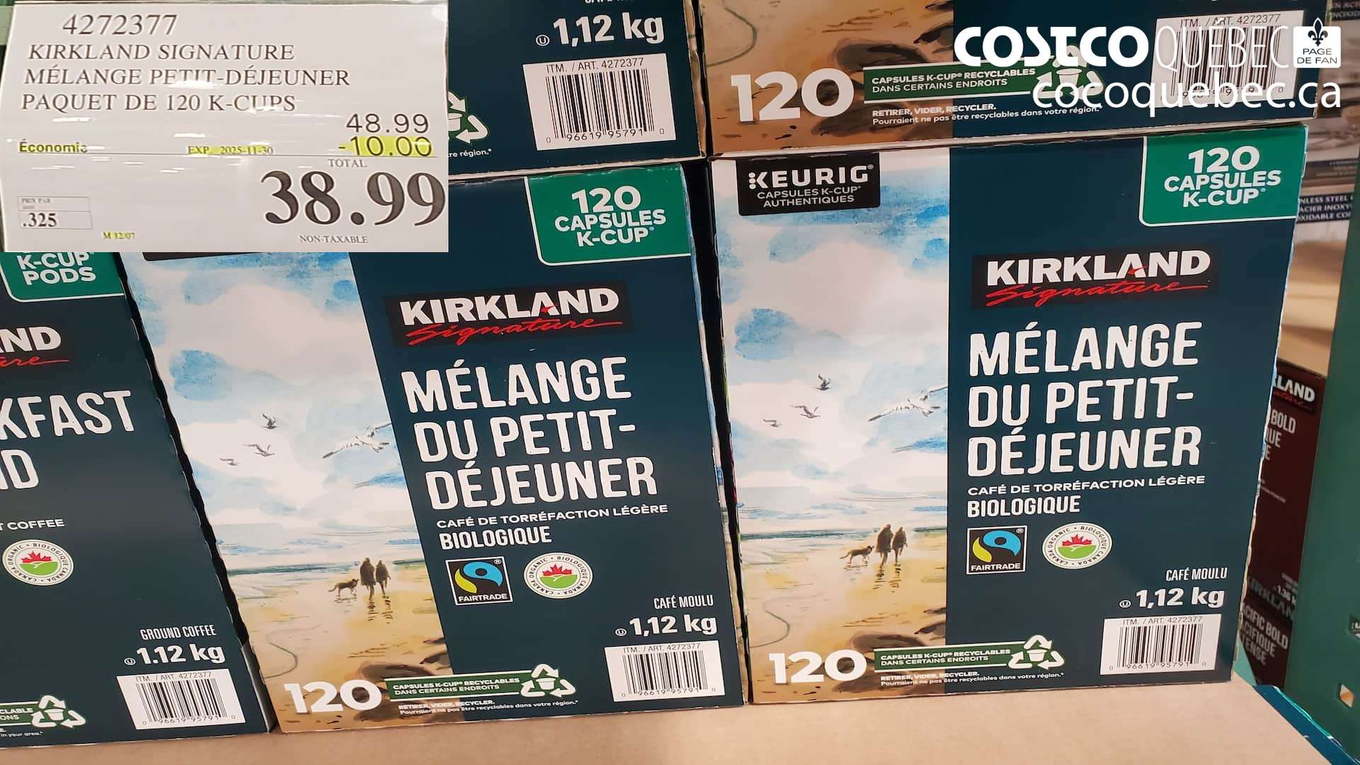 4272377 KIRKLAND SIGNATURE MELANGE DEJEUNER PAQUET DE 120 K-CUPS  ($10.00 INSTANT SAVINGS EXPIRES ON 2025-11-30) $38.99