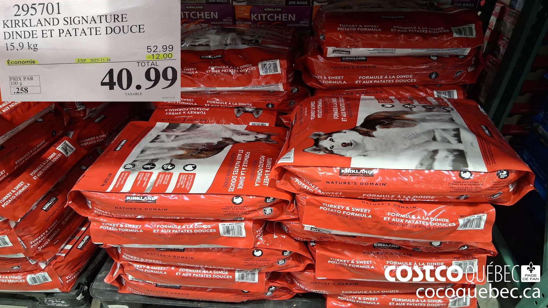 295701 KIRKLAND SIGNATURE NATURE'S DOMAIN DINDE 15,9 kg ($12.00 INSTANT SAVINGS EXPIRES ON 2025-11-16) $40.99